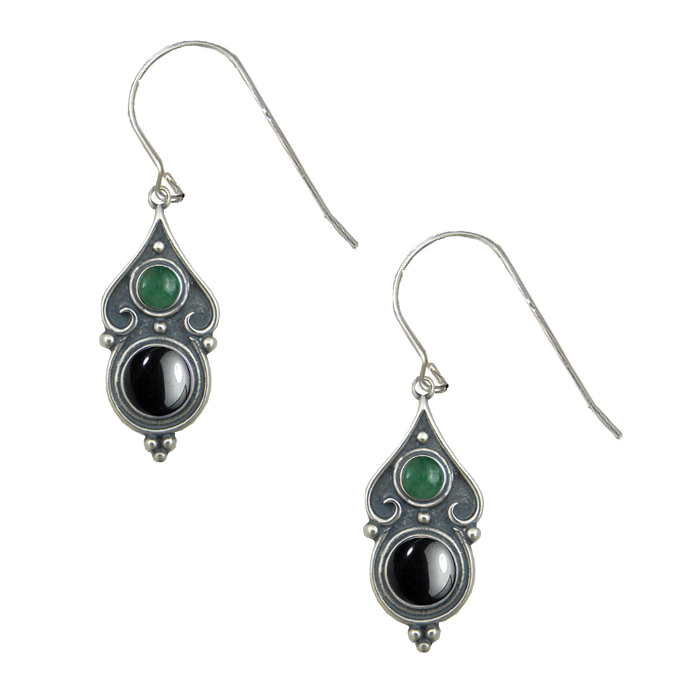 Sterling Silver Designer Post Stud Earrings With Hematite And Jade